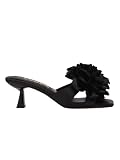 Azarey Mules de tacón Negro Satinado con Flor - (Talla 39)