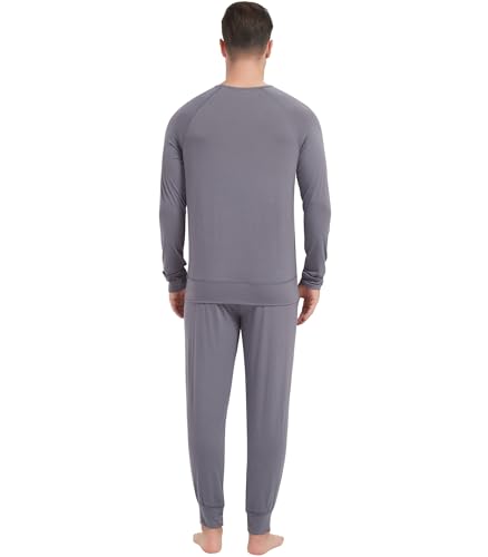 Image of NACHILA Mens Pajamas Set Long Sleeve Henley Sleepwear Top Soft Jogger Pants Pajamas Cool Pjs Set,Viscose Made from Bamboo