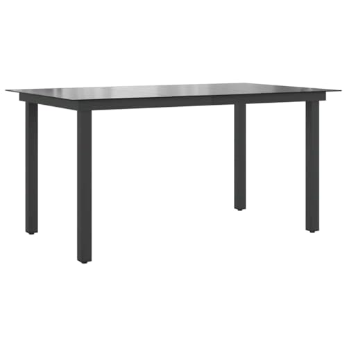 vidaXL Table de Jardin Table de Patio Table de Terrasse Table de Salle à Manger Arrière-Cour Extérieur Noir 150x90x74 cm Aluminium et Verre