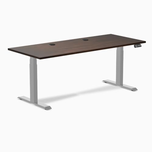 Image of Desky Dual Rubberwood Sit Stand Desk Dark Walnut 48 inch Gray