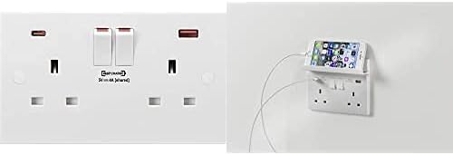 Knightsbridge SFR9909 Screwless Twin Switched Socket with Dual Fastcharge USB A+C Ports in Matt Black