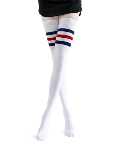 Image of Kayhoma Extra Long Cotton Stripe Thigh High Socks Over the Knee High Plus Size Stockings