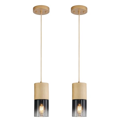 Image of 2-Pack Gold Pendant Light Fixtures, Adjustable Modern Black Pendant Lights for Kitchen Island, Industrial Glass Pendant Lights for Dining Table Hallway Bedroom Living Room