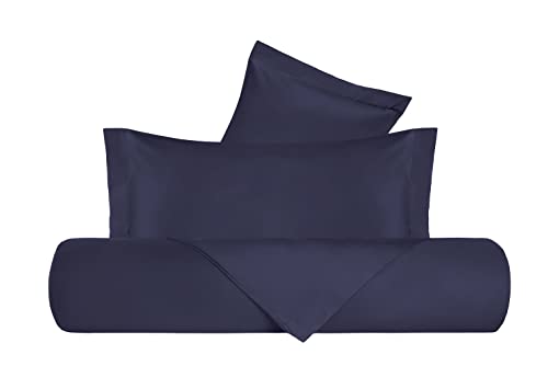 Juego de funda nórdica y fundas de almohada de raso de puro algodón, fabricado en Italia, para cama de matrimonio, color azul noche