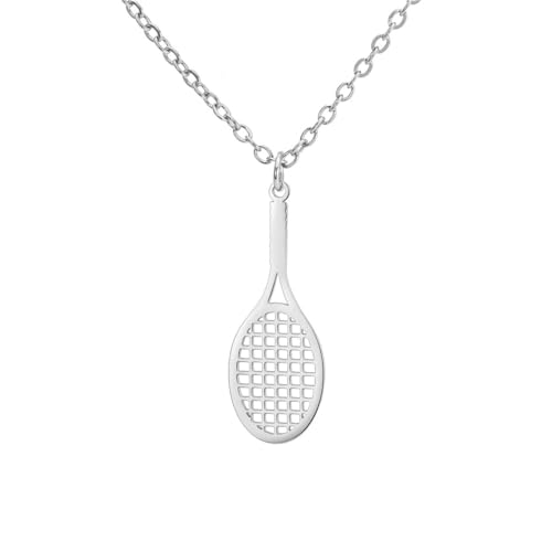 HIJONES Raquette De Tennis Femme Pendentif Collier en Acier Inoxydable Sport Chaîne Clavicule Bijoux Argent
