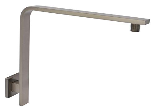 Aquaiaw High Rise Shower Arm and Flange, 10.5 inch, Solid Brass, Square, PVD Brushed Nickel, Gooseneck Raised Shower Head Arm, Wall Shower Head Extension Arm, Both Soldered 1/2 NPT Tapered Threads