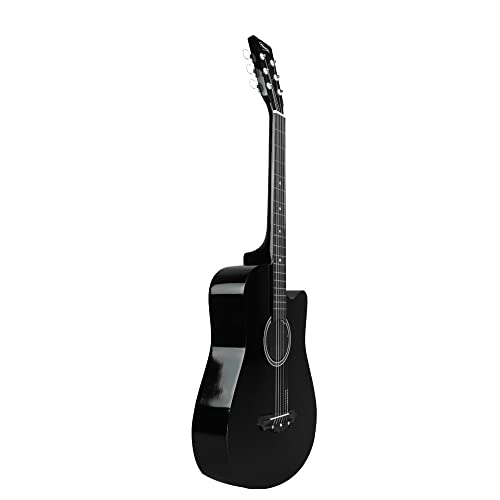 Henrix 38C 38 Inch Cutaway Basswood Acoustic Guitar With Dual Action Truss Rod, Gigbag, Picks, String Set, String Winder, Strap, Polishing Cloth & Ebook - Black (Image - 4)