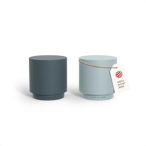 Image of LARS NYSOM Mini Salt and Pepper Shakers Set | Stainless Steel Salt and Pepper Shakers with Modern Minimalist Design, Easy Refill, Small Size (Blue)