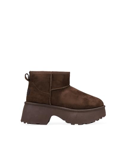 BOSANOVA Botines de Invierno para Mujer en Ante con caña Baja con Interior de Pelo y Suela de Plataforma con tacón. Sin Cierre. Calzado para Mujer Marron 39