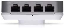 U fondu view of the Ubiquiti UAP-IW-HD UniFi in-Wall Access Point, showing four Gigabit Ethernet ports labeled 'PoE OUT/LAN1', 'LAN2', 'LAN3', and 'LAN4'.
