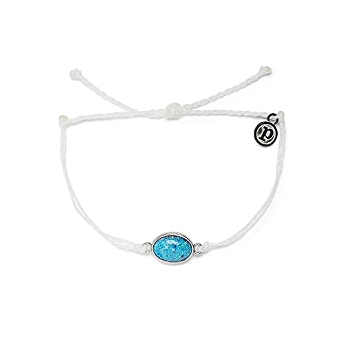 Image of Pura Vida Silver or Rose Gold-Plated Opal Bracelet w /Blue or White Stone - Adjustable Band, Brand Charm