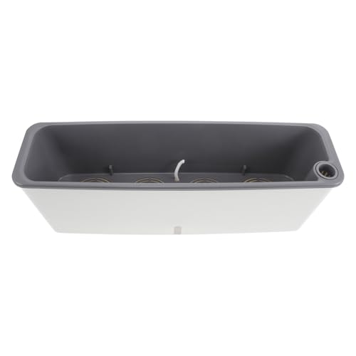 Artibetter Jardinière Rectangulaire Longue en Plastique avec Réservoir d'eau Intégré, Pot de Fleurs Blanc avec Panier Gris, pour Culture Légumes, Herbes Aromatiques et Fleurs en Extérieur,