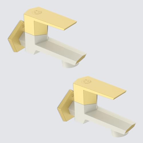 Image of RN PTMT Bib Cock for Bathroom | 15mm Foam Flow Water Tap with Flange | Luxury G20 Series Faucet | High-Grade Engineering Polymer Tap (Ivory Bright Gold Dual, Pack of 2)