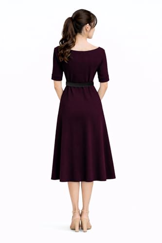 Image of Women's Elegant Midi Dress with Belt | Half Sleeve Fit & Flare Casual Dress | Knee Length Office Party Western Dress for Women