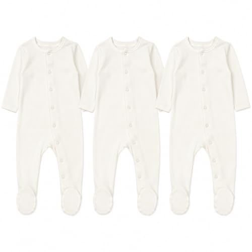 3'lü Yenidoğan Bebek Tulumu, 0-3 Ay Unisex Ekru Organik Pamuk…