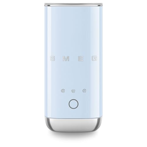 Smeg, Espumador de Leche Eléctrico MFF02PBEU, 3 Funciones Bebida, Batidor Desmontable, Revestimiento Cerámico Antiadhesivo, 500 W, Azul Azur