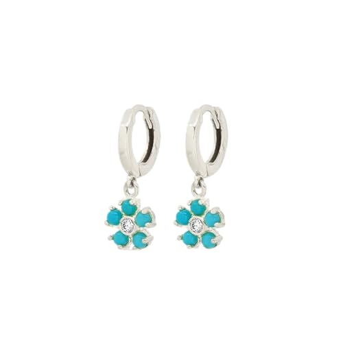 Créoles en Argent 925 Véritable et Pendante Fleur Turquoise de Qualité Supérieure