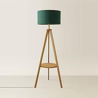 ValueLights | Morrigan Rich Wood Tripod Floor Lamp with Forest Green Drum Lamp Shade and Bulb | Floor Lamps, Home Décor & Improvement Essential