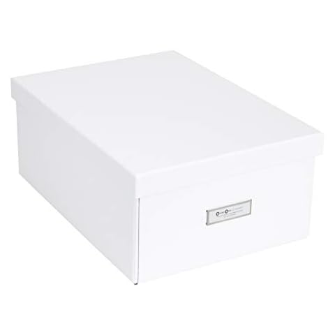 Bigso Katia Collapsible Storage Box - Photo Storage Box with Labelframe for Easy Identification - Simple Assembly without Tools - Decorative Storage Boxes with Lids - 11.3″ x 15.4″ x 6.4″ - White Cover