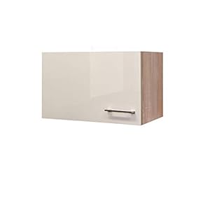 Flex-Well Kurz-Hängeschrank NEPAL – Küchenschrank für Dunstabzugshaube – Breite 60 cm – Creme glänzend/Eiche Sonoma