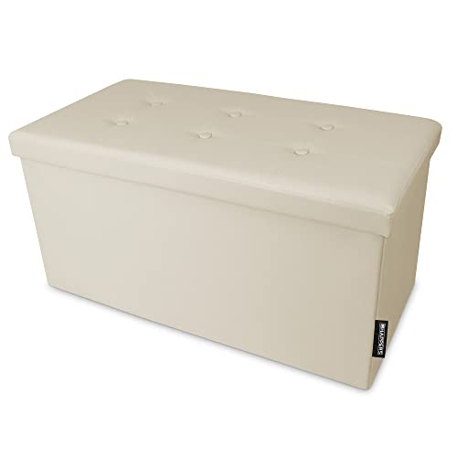 HAPPERS Baúl Puff Taburete Almacenaje 76x38x38 y 150L. Plegable y Acolchado Beige