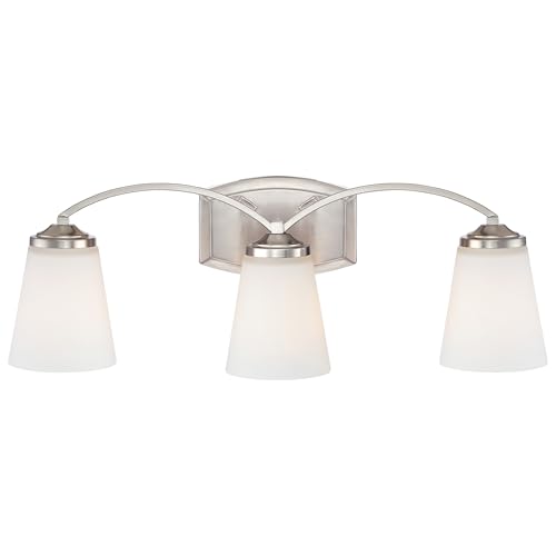 Minka Lavery 6963-84 Overland Park Vanity Bath Light, 3-Light, 300 Total Watts, 22.75-in H x 8.25-in W, Brushed Nickel