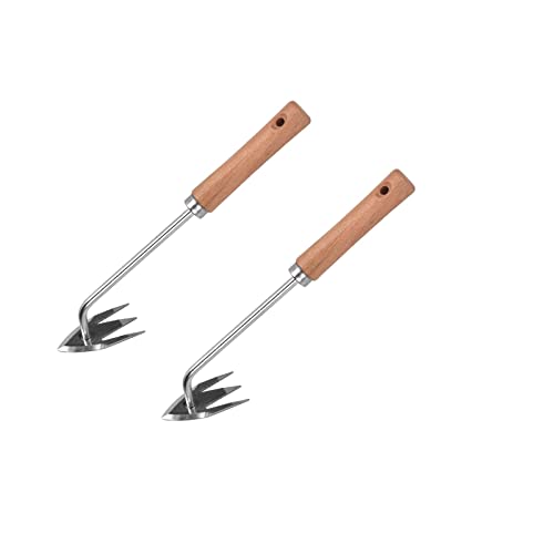 Sepsummer Standing Weeder And Weed Puller, Stainless Steel Multifunctional Weeder, V-Shaped Light Duty Hand Weeder, Hand Weeder Tool For Gardening With Long Handle (2Pcs Wooden Handle) #TOP4