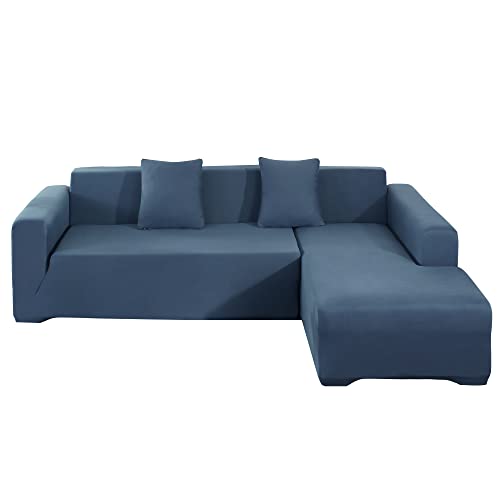 Jin Le Couch Cover L Shape Sectional Sofa Cover Sofa Slipcover Furniture Protector Couch Slipcover For L-Shape Sofa Soft Stretch Slipcovers With 2Pcs Pillowcases (3 Seater And 3 Seater, Grayish Blue) #TOP19