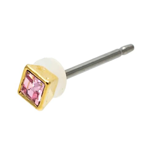 Piena ピアス レディース チタン製ポスト 片耳用 1個売り ラインストーン シンプル 小さめ セカンドピアス ファーストピアス 金属アレルギー対応 (ゴールド/ライトローズ)