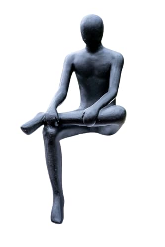 IDYL Moderne Skulptur Figur Sandsteinguss Sitting Man | wetterfest | Farbe schwarz | Maße 19x23x43...