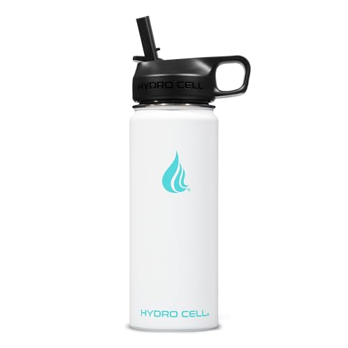 Image of HYDRO CELL Stainless Steel Insulated Water Bottle with Straw - for Cold & Hot Drinks - Metal Vacuum Flask with Screw Cap and Modern Leakproof Sport Thermos for Adults (White 18oz)