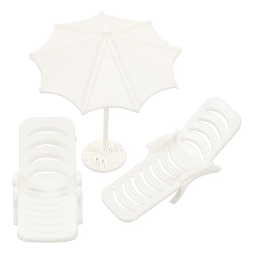 BESTonZON ミニチュアビーチチェアとミニ日傘 屋外風景模型用 耐久 ミニハウス飾り付け用 折り畳み可能なデッキチェアスル