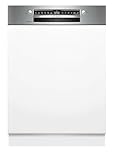 Bosch SMI4ETS08E, Serie 4, Smarter Geschirrspüler Teilintegriert 60 cm, Besteckkorb, Spülmaschine mit Programmassistent, sehr Leise, Oberkorb höhenverstellbar, Automatische Türöffnung, Edelstahl