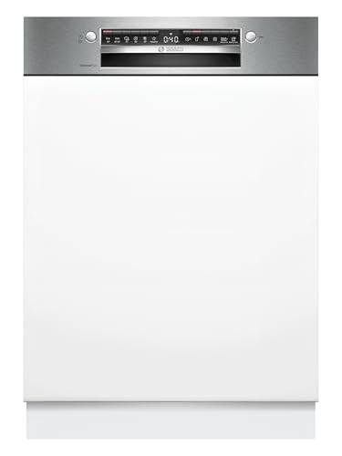 Bosch SMI4EVS08E, Serie 4, Smarter Geschirrspüler Teilintegriert 60 cm, Besteckschublade, Spülmaschine mit Programmassistent, sehr Leise, Oberkorb höhenverstellbar, Automatische Türöffnung, Edelstahl