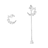 RORPOIR Pendientes Asimétricos Mujer Plata Perlas Colgantes Estrellas Luna Diseño Elegante Joyería para Uso Diario y Ocasiones Especiales