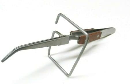 Fiber Grip Tweezers Bent Tip Cross Lock with Stand Up Cross Locking Soldering By JTS