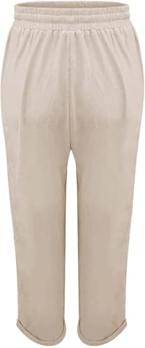 Women's High Waist Elastic Waist Lounge Pant Solid Color Cotton Linen Casual Pant Lightweight Thin Beach Trousers4