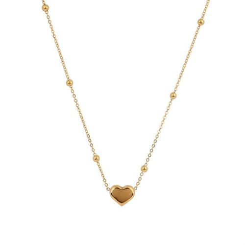 XIGAWAY Collar de corazón de acero inoxidable para mujer, cadena de clavícula dorado/oro rosa, joyería para regalo diario de oficina, 45 cm, 1, Acero de titanio, Sin piedra preciosa