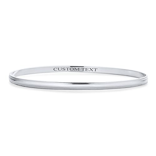 Personnalisé Plain Simple Flat Milgrain Edge Layering Empilant Strong 3MM Shinny .925 Sterling Silver Bangle Bracelet Pour Femmes Adolescent Personnalisé Gravé Cover
