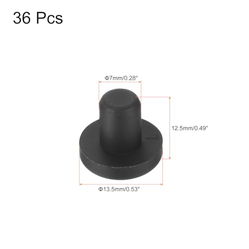 Image of uxcell High Temp Silicone Plug Mount Dia 7mm /0.28 inch t Shaped Rubber Stopper Hole Plugs for Powder Coating Plating Waterproof Plugs Sealing Plugs Black Pack of 36(OD 13.5mm)