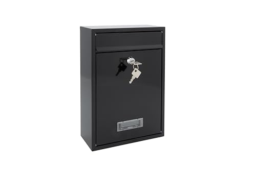 Burg Wachter Style Wall Mounted Steel Lockable Weather Resistant Post Box 31x21.5x7cm - Black