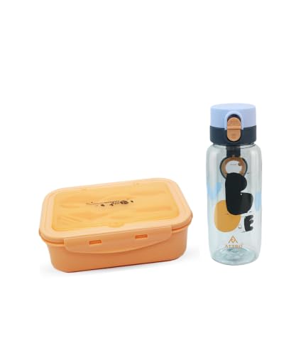 Image of ATTRO Prime Carbon Lunch Box with Ben Water Bottle, School Tiffin Combo, Blue Oranage
