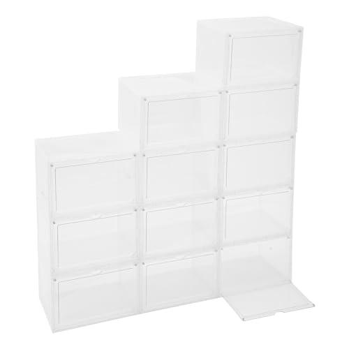 pochcicou Zapatero, juego de 12 cajas apilables, transparentes, organizadores de zapatos para dormitorios y apartamentos, 34 x 27 x 22 cm