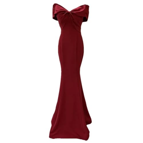 Robe de soirée longue bordeaux avec grand nœud pour masquer les complexes et rayonner