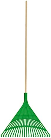 Superio Garden Rake with Wood Handle - Durable Plastic Head 22 Tines Fall Lawn Rake, Collect Loose Debris and Leaves Among Delicate Plants, Green (1)