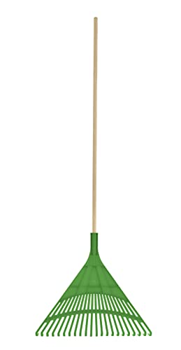 Superio Garden Rake With Wood Handle - Durable Plastic Head 22 Tines Fall Lawn Rake, Collect Loose Debris And Leaves Among Delicate Plants, Green (1) #TOP13