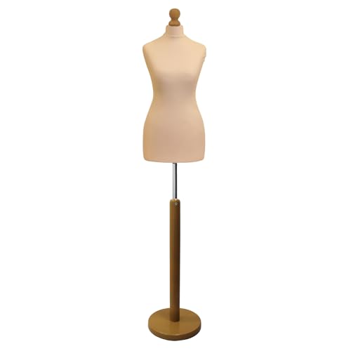 Display Guru Female Dressmaking Tailors Dummy Mannequin Bust Size 12/14 On Light Wood Round Base With Cream Cover