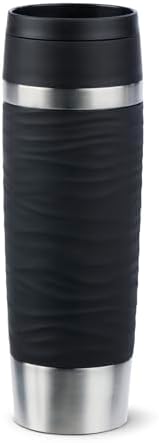 Emsa Travel Mug Wave Thermobecher 500 ml, Isolierbecher auslaufsicher, Edelstahl, 6h heiß und 12h kalt, 100% dicht, spülmaschinenfest, Kaffeebecher to go, 360°-Trinköffnung, schwar