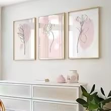 DIHANSM Rosa Pflanzen-Wandbild, botanisches Wanddekor-Poster, Heimdekor-Leinwandbild (60x80cmx3/Galerie-Rahmen)