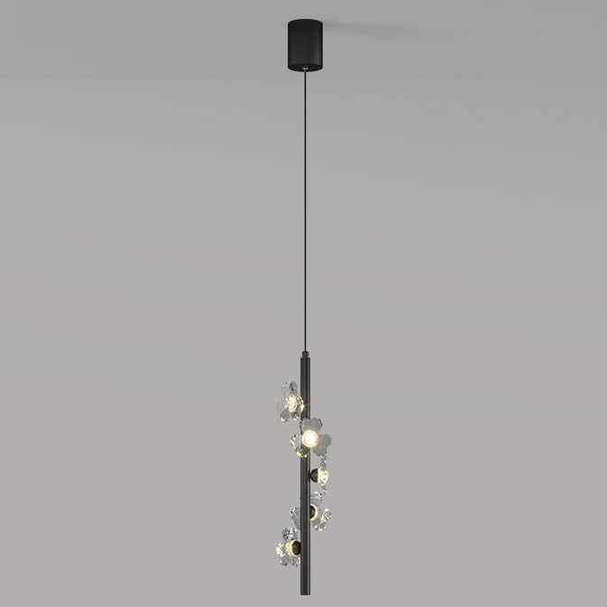 Suspension LED fleur chrome dimmable lustre contemporain noir salon